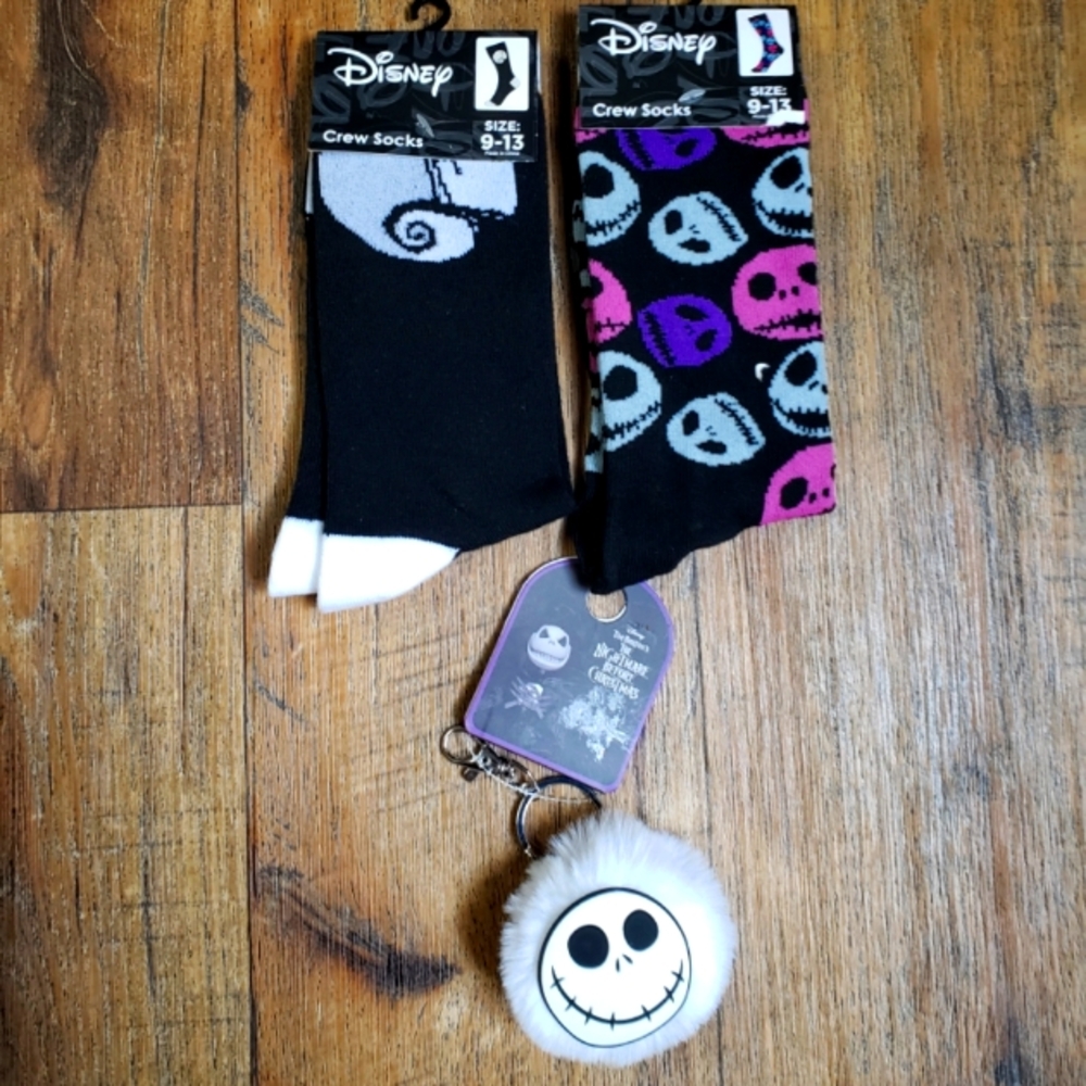 Disney Jack Skellington Crew Socks Set with Keychain